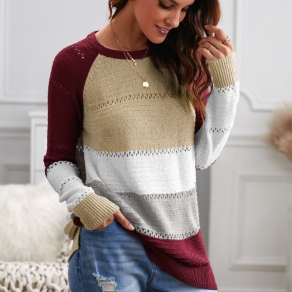 Sweaters - NWOT Knitted Colorblock Long Sleeve Sweater(2-38-A15)